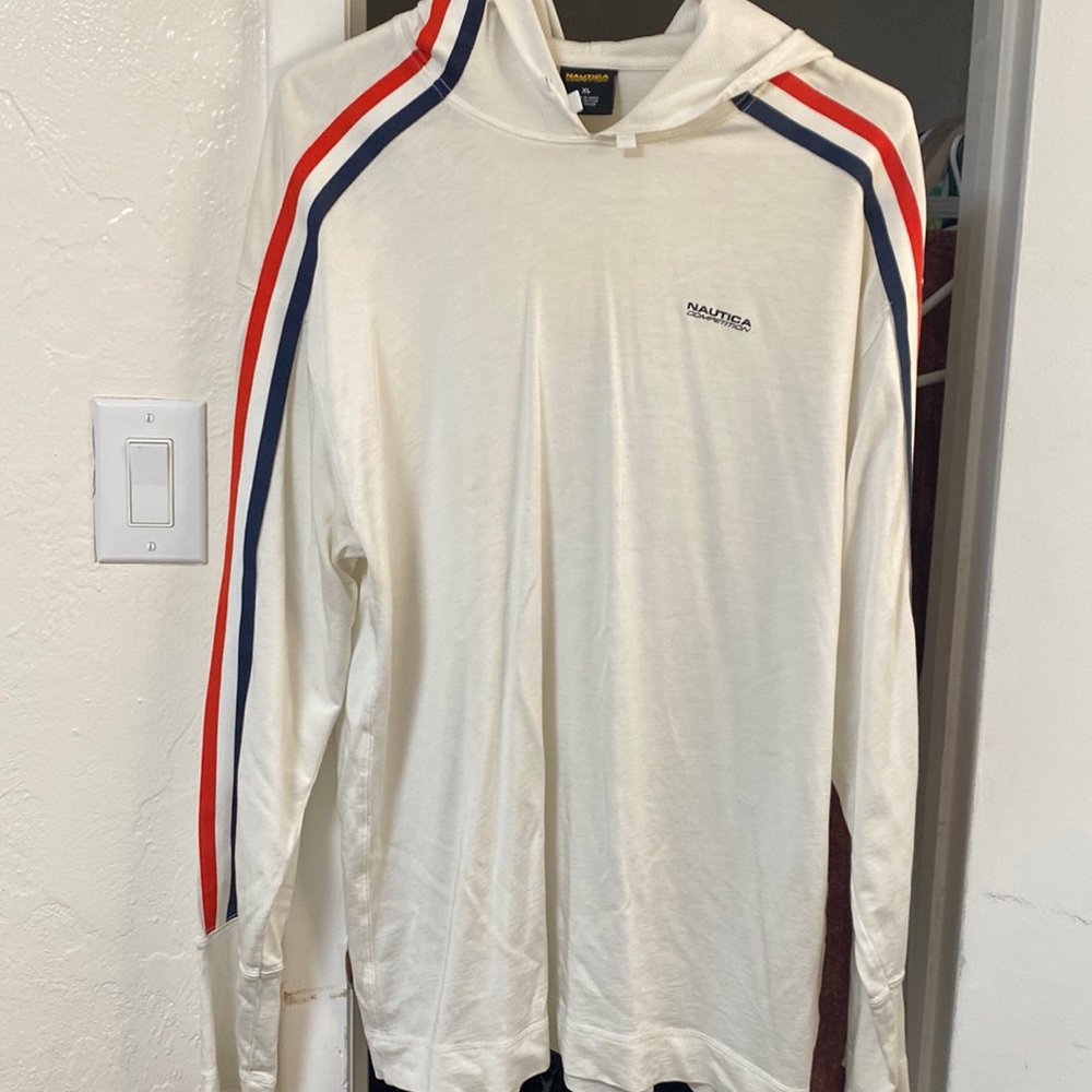 Men’s Nautica competition long sleeve with hood. 55%cotton,45% rayon